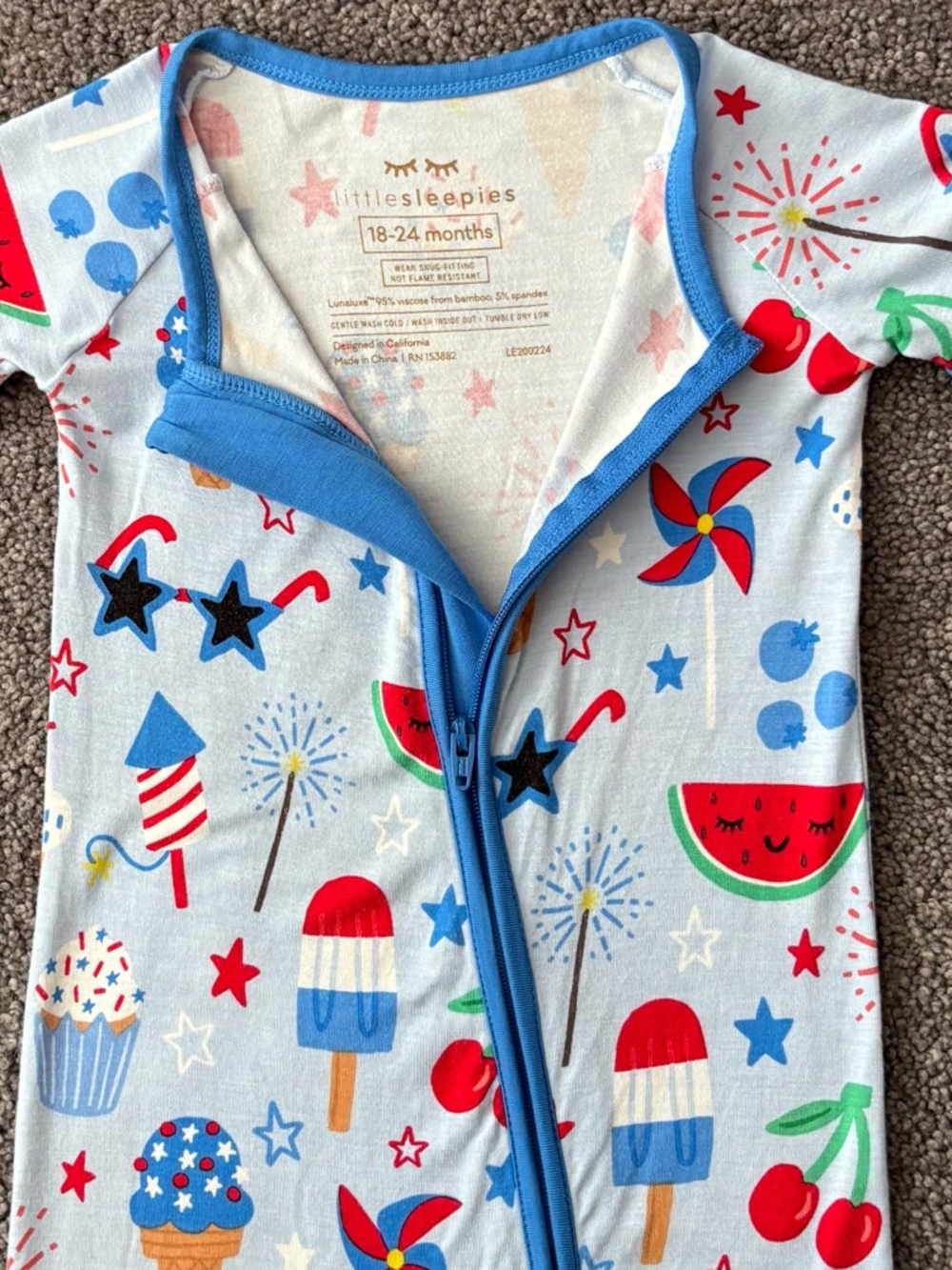🍉Little Sleepies Red, White, & Cute Shorty 18-24 - Picture 2 of 5